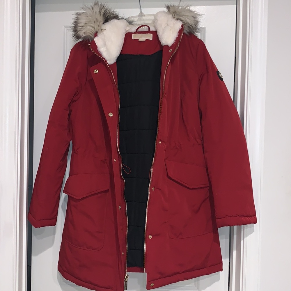 Women’s Red Michael Kors Fur Hood Coat
